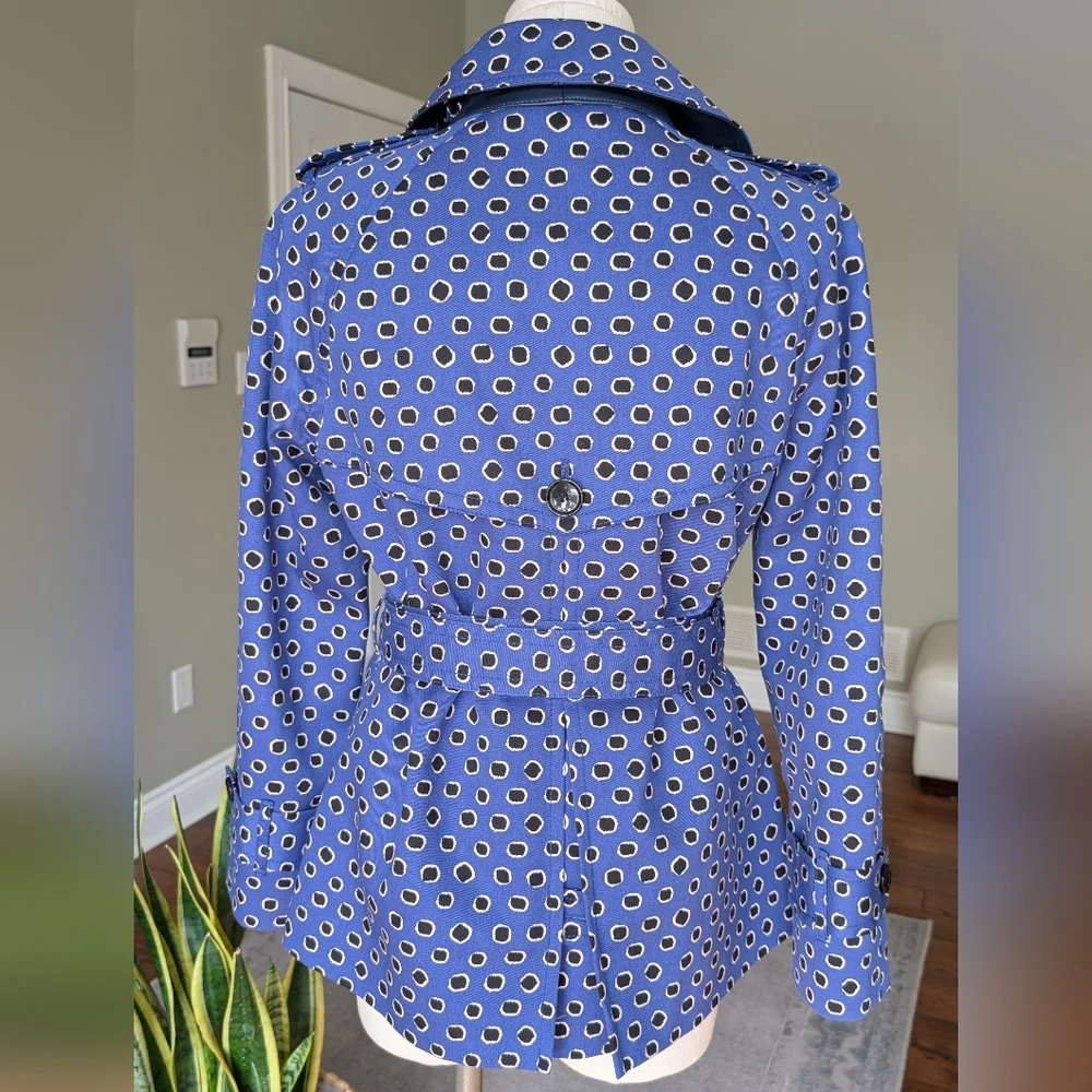 Coach Woman's Trench Coat Royal Blue Jacket Leather Collar 100% Cotton Size M - Picture 4 of 17